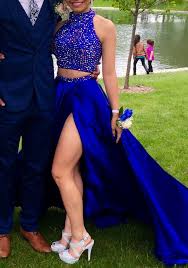 Blue 2 Pieces Satin Beading Long Prom Dress Blue Evening Dresses Dress Idea Online Store P Prom Dresses Blue Royal Blue Prom Dresses Prom Dresses Two Piece