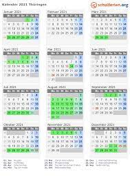 Kalender 2021 thüringen als pdf oder excel. Kalender 2021 Ferien Thuringen Feiertage