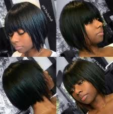 Wear your angled bob black short hairstyles with bangs and the highlights. Bob Haircut With Bangs For Black Hair