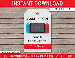 Nintendo Switch Party Favor Tags Template Party Favor Tags Video Games Birthday Party Xbox Party