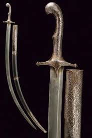 claudio shamshir curved double edged blade with groove on the back and another very thin among this and indian sword types of swords geometrical motifs