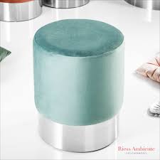 Eleganter Sitzhocker Modern Barock 35cm Samt Mint Silber Beistelltisch Silber Beistelltisch Sitzhocker Hocker