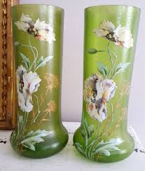 Paire Vases Verre Givre Decor De Fleurs Pavots Legras Montjoye 20775 Klassizismus Rokoko Klassische Moderne