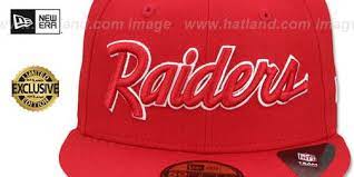 Oakland Raiders Nfl Team Script Red Red Fitted Hat Fitted Hats Red Fitted Hat Nfl Teams