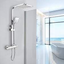 Ronvie Shower System Thermostatic Set, Chrome Shower Riser Rail Mixer with  Adjustable Rainfall Shower Head, Scalding Protection Shower Tap, Anti-Kink  Shower Pipe : Amazon.co.uk: DIY & Tools