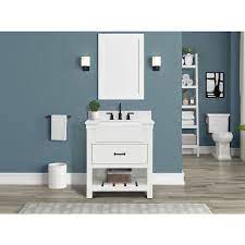 Create a stylish place for your morning routine. Allen Roth Briar 31 In White Farmhouse Single Sink Bathroom Vanity With White Engineered Stone Top In The Bathroom Vanities With Tops Department At Lowes Com