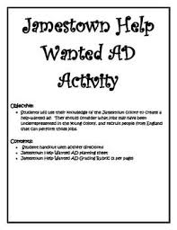 Jamestown Colony Help Wanted Advertisement Activity Jamestown Colony Help Wanted Help Wanted Ads