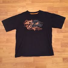 Black And Orange Graphic T Shirt Harley Davidson 1903 Grunge Script Graphic T Shirt Orange Black Mens Small Ebay Mens Tops Shirts T Shirt
