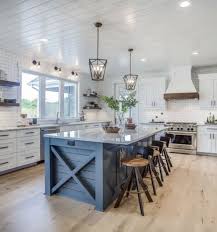 Navy Blue Kitchen Island In 2020 Modern Farmhouse Kitchens Farmhouse Style Kitchen Farmhouse Kitchen Design