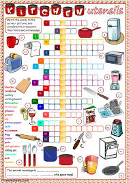List of kitchen vocabulary words with pictures. Kitchen Utensils Crossword Worksheet