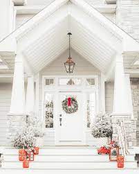 Craftsman Style Home Front Porch Holiday Christmas Decor Gray Exterior Front Door Craftsman Style Porch Front Porch Decorating Craftsman Style Home