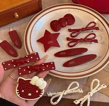 Set kẹp tóc Hello Kitty, nơ đỏ trắng...