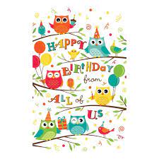 Send birthday wishes from the whole gang with these business birthday cards, specially designed to be from a group of people. Promotional Gift Our White Stock 4 Color Designed Birthday Card With Owls And Happy Birthday From All Of Us On Front Dg36569 Iaspromotes Com