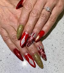 Christmas Nail Nail Art Red Nails Almond Nails Bow Nails Long Nails Nail Design Glam Nails Glitter Nails Red Nails Red Nails Glitter Glam Nails