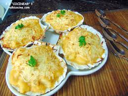 Con qué acompañar las vieiras gratinadas. Vieiras Gratinadas Rellenas De Rape Y Gambas A Cocinear Recetas Valkicocina Com