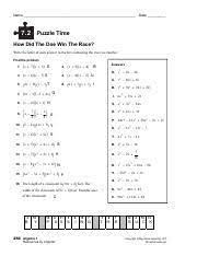 Maybe you would like to learn more about one of these? A7 2 Worksheet Pdf Name Date 7 2 Puzzle Time How Did The Doe Win The Race Write The Letter Of Each Answer In The Box Containing The Exercise Number Course Hero