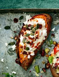 Baked Sweet Potato With Houmous And Harissa Recipe Harissa Recipes Recipes Vegetarian Dishes