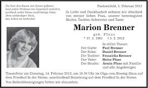 Traueranzeigen von Marion Brenner
