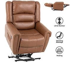 Chic Mecor Power Lift Chair Dual Motor Pu Leather Lift Recliner For Elderly Lay Flat Sleeper Recliner With Massage Heat Vib Lift Chairs Recliner Lift Recliners