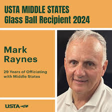A long overdue recognition, Mark Raynes was recognized as a Glass Ball  Recipient in 2024. One of the highest honors an official can receive, Glass  Ball Recipients are chosen for their commitment