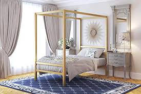 Measure your existing bed frame and cut the wood pieces for your new bed frame to match. Dhp Modern Canopy Bed With Built In Headboard King Size Gold From Dhp Accuweather Shop