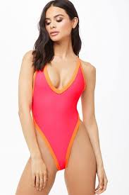 No matter it is a low back one piece, strapless one piece, halter one piece swimsuit and so on, you can find all of them at milanoo.com.come here to select your own one piece swimwear right now! Forever 21 Contrast Trim One Piece Swimsuit Hot Pink Orange From Forever 21 On 21 Buttons