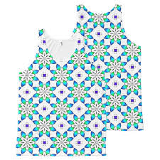 blue star flower all over print tank top