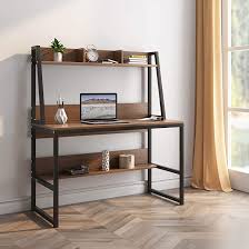 Amazon Com Tribesigns 55 Inches Computer Desk With Bookshelf Works As Office Desk Study Table Workstat In 2020 Desks For Small Spaces Study Desk Modern Bookshelf Desk