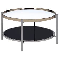 Set end tables beside either arm of the sofa to hold drinks, snacks, remotes and, of course, table lamps. Elements International Edith 0180494 Contemporary Round Coffee Table With Glass Top Becker Furniture Cocktail Coffee Tables