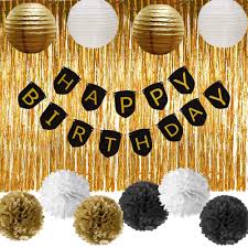 4.5 out of 5 stars. Paxcoo Black And Gold Party Decorations With Happy Birthday Banner For 18th 21st 30th 40th 50th 60th 75th 80th Birthday Buy Online In Oman At Oman Desertcart Com Productid 48369808