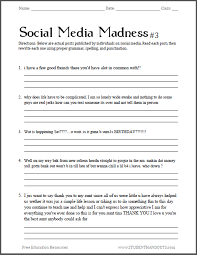 Social Media Madness Worksheet 3 Student Handouts Spelling Worksheets Social Media 8th Grade English