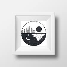 Yin And Yang Day And Night Forest And Mountains Sun And Etsy In 2021 Sun And Moon Drawings Ying Yang Art Circle Drawing