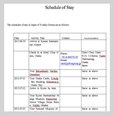 Sample Schedule Of Stay Japan Visa Japan Japan Itinerary Itinerary