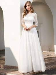 Everpretty Zip Back Embroidered Bodice Mesh Prom Dress Shein Wedding Dresses Sheer Sleeves Sheer Wedding Dress Modest Wedding Gowns