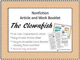 Nonfiction Article Sheet And Work Booklet The Clownfish