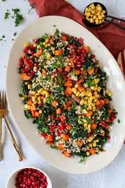 Cherry or grape tomatoes add a juicy bite, and the delectable tang of honey vinaigrette dressing ensures that everyone will reach for a second helping. Couscous Salad With Kale Sweet Potato And Pomegranate Recipe Well Vegan