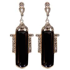 Art Deco Black Onyx Sterling And Marcasite Earrings American Circa 1925 Art Deco Jewelry Art Deco Inspired Jewelry Art Deco Drop Earrings
