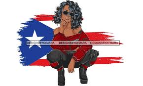 Lady Latina Puerto Rico Flag Diva Boricua Girl Melanin Female Squatting Fashion Flow SVG JPG PNG Vector Designs Clipart Cricut Cut Cutting