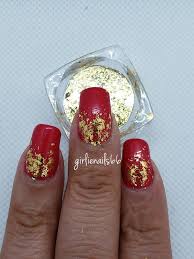 Beige and creamy nail colors 2021 are the ideal choices for oval shaped nail. Red Nails With Gold Flakes Red And Gold Nails Red Nail Designs Gold Nails