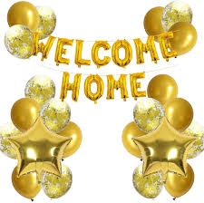 Here's another great way to add some colorful decoration to your party. Theme My Party Welcome Home Letter Balloon Banner With Star Sequin Balloons For Home Family Party Decorations Gold Amazon In Toys Games