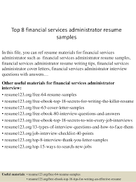 This is a free sample of a financial manager resume which can be used for similar job titles, such as: Top 8 Financial Services Administrator Resume Samples