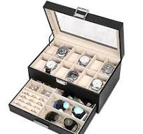 Voova Jewelry Box Organizer for Men Women, 2 Layer Large 12 Slot PU Leather  Watch Storage Case, Glass Top Jewelry Display Holder for Watches ...