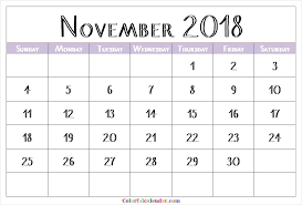 Colorful November 2018 Calendar Template Kids Calendar Coloring Calendar 2018 Calendar Template
