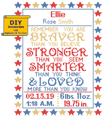 Maybe you would like to learn more about one of these? You Are Braver Cross Stitch Birth Announcement Cross Stitch Birth Record Baby Nursery Baby Sampler Red Blue Yellow Birth Sampler Zindagi Designs