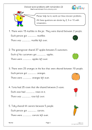 Solve word problems by lianag. Division Word Problems With Remainders 2 Division Maths Worksheets For Year 2 Age 6 7 By Urbrainy Com