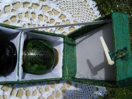 Exclusively by Wilbert 4" Green Cloisonné Momento Urn + Carved Wood Stand +  Box