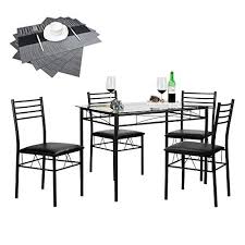 Amazon Com Vecelo Dining Table With 4 Chairs 4 Placemats Included Silver Kitchen Dini In 2020 Dining Table Setting Black Dining Room Sets White Dining Room Sets