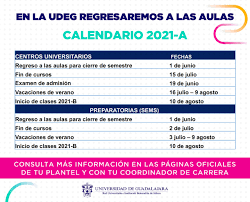 Tenemos mucha información que compartir con nuestra comunidad. Universidad De Guadalajara Con El Retorno A Clases Presenciales Tienes Dudas Sobre El Calendario 2021 A Conoce Aqui Las Fechas Del Regreso A Aulas Y El Cierre De Semestre Para Estudiantes De