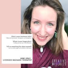 Áine (AWN-yuh) is one of our newest licensed massage therapists. She is  caring, methodical, and patient and enjoys blending energy balancing with  myofascial release and neuromuscular techniques. For a chance to win