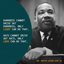 Darkness cannot drive out darkness, only light can do that. Hate cannot  drive out hate, only love can do that.